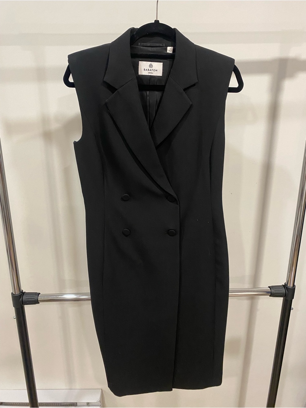 Babaton Black Double-Breasted Sleeveless Blazer Dress